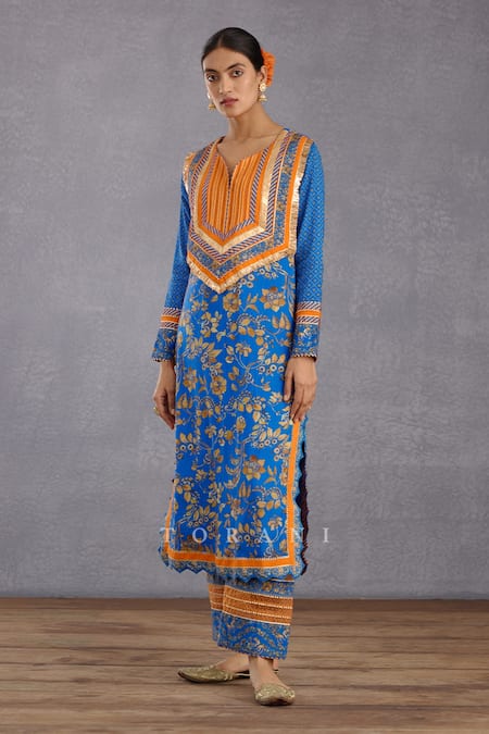 Buy_Torani_Blue , , Gota Patti, Persian Printed Kurta Set _Online_at_Aza_Fashions