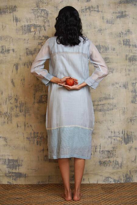 Shop Dhaari Blue Cotton Silk Round Embroidered Dress at Aza Fashions Shop_Dhaari_Blue Cotton Silk Round Embroidered Dress _at_Aza_Fashions