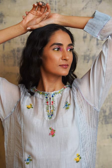 Buy Dhaari Blue Cotton Silk Round Embroidered Dress Online at Aza Fashions Buy_Dhaari_Blue Cotton Silk Round Embroidered Dress _Online_at_Aza_Fashions