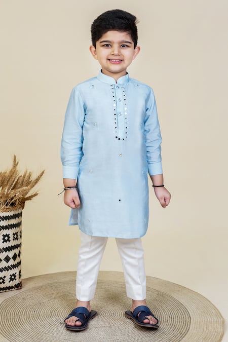 LITTLE BOYS CLOSET Blue Cotton Embellished Kurta Set 