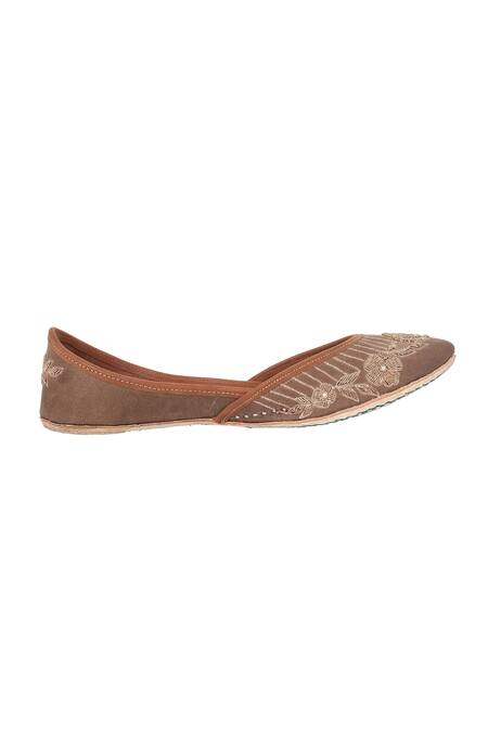 Buy_Imlee Jaipur_Brown Embroidered Zardozi Juttis _Online_at_Aza_Fashions