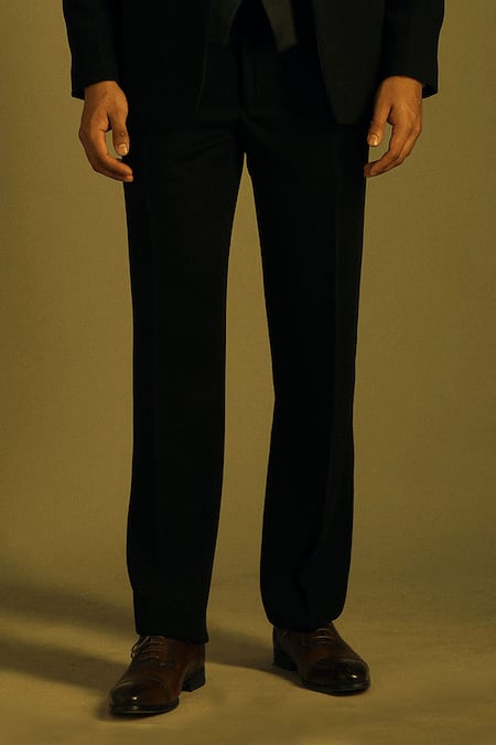 Soniya G_Black Italian Crepe Embroidered Tuxedo And Pant Set_at_Aza_Fashions