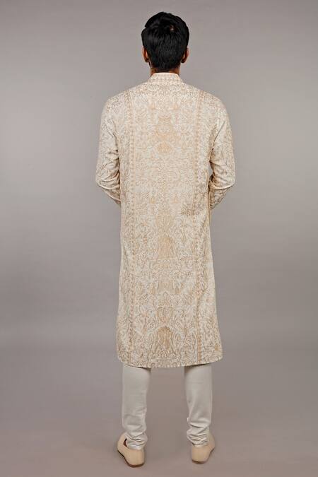 Shop Vanshik Beige Kurta Churidar Cotton Embroidered Set at Aza Fashions Shop_Vanshik_Beige Kurta Churidar Cotton Embroidered Set _at_Aza_Fashions