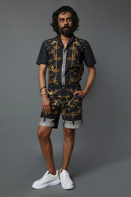 House of Three Dravida Cotton Poplin Jewel Print Shorts 