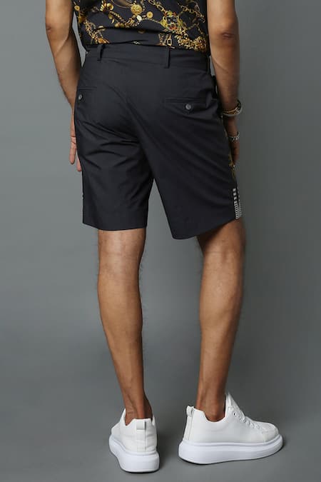 Buy_House Of Three_Black Cotton Poplin Jewel Dravida Print Shorts _Online_at_Aza_Fashions