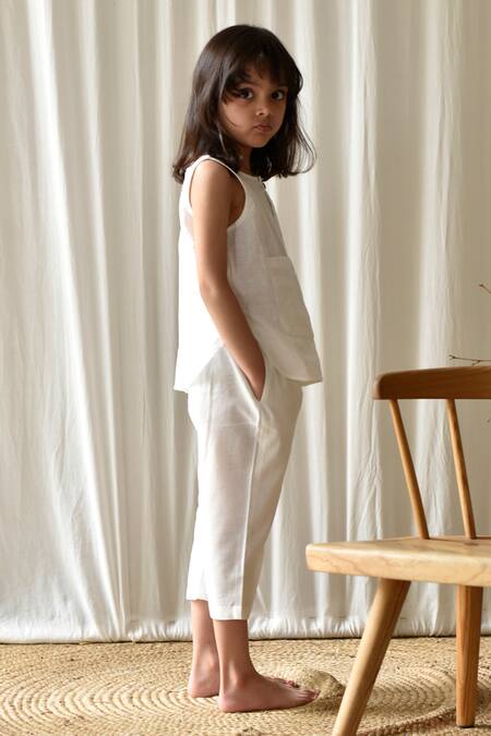 Kharakapas_White 100% Cotton Milky Way Pant Set_Online_at_Aza_Fashions