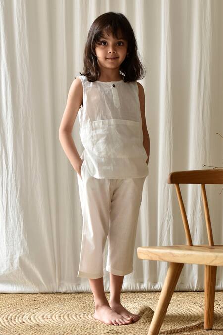 Kharakapas_White 100% Cotton Milky Way Pant Set_at_Aza_Fashions