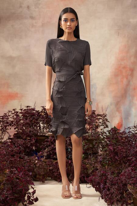 Pleats by Aruni Grey Crushed Textured Dress