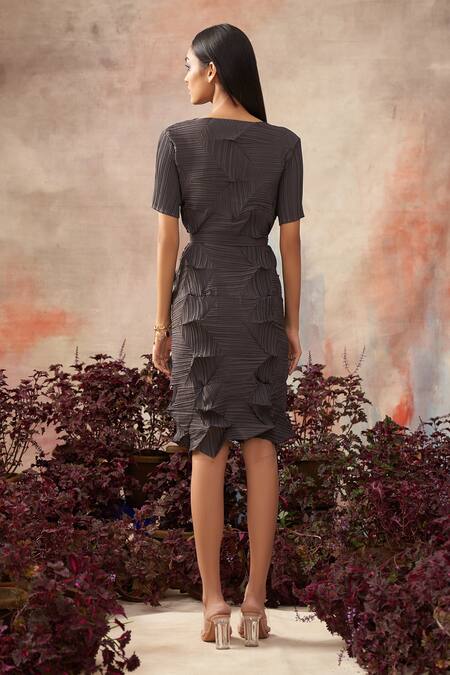Shop_Pleats by Aruni_Grey Crushed Textured Dress_at_Aza_Fashions