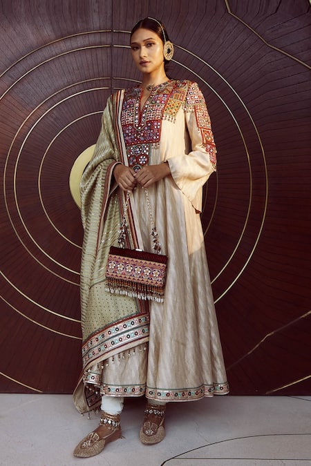 Tarun Tahiliani Cotton Patchwork Kalidar Kurta Set 