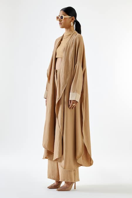 Echostudio_Beige Crepe Flared Pant _at_Aza_Fashions