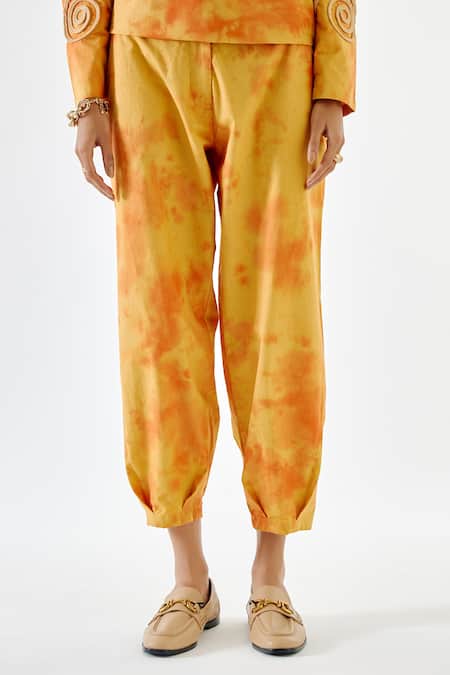 Echostudio_Yellow Cotton Tie Sunset Cropped Pant _Online_at_Aza_Fashions