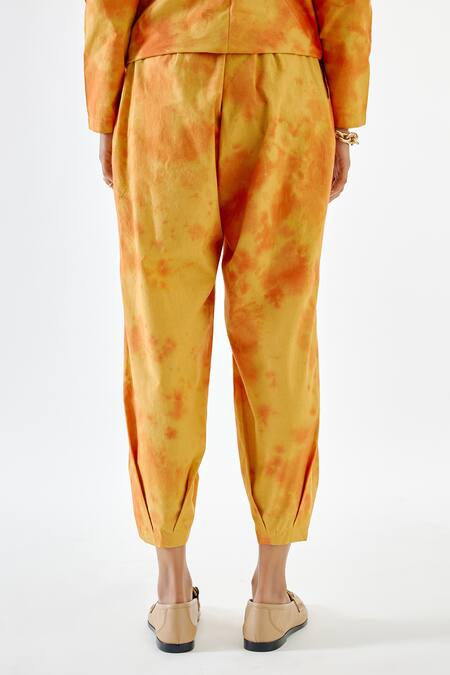 Buy_Echostudio_Yellow Cotton Tie Sunset Cropped Pant _Online_at_Aza_Fashions