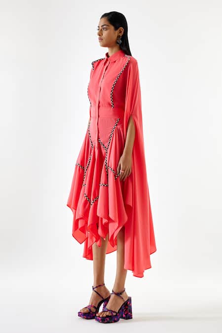 Echostudio_Pink Georgette Embroidery Thread Work Detail Dress _Online_at_Aza_Fashions