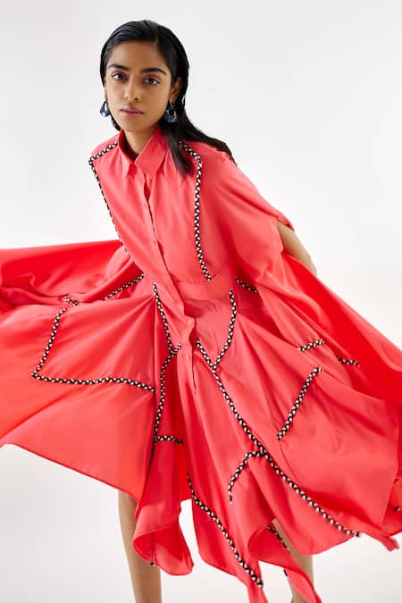 Echostudio_Pink Georgette Embroidery Thread Work Detail Dress _at_Aza_Fashions