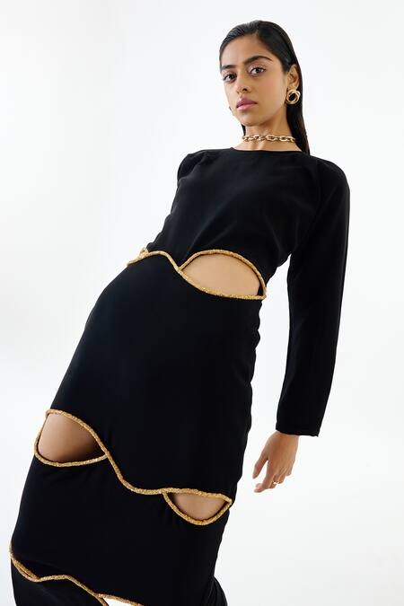 Buy Echostudio Black Crepe Beads Round Neck Cut-out Detail Dress Online at Aza Fashions Buy_Echostudio_Black Crepe Beads Round Neck Cut-out Detail Dress _Online_at_Aza_Fashions