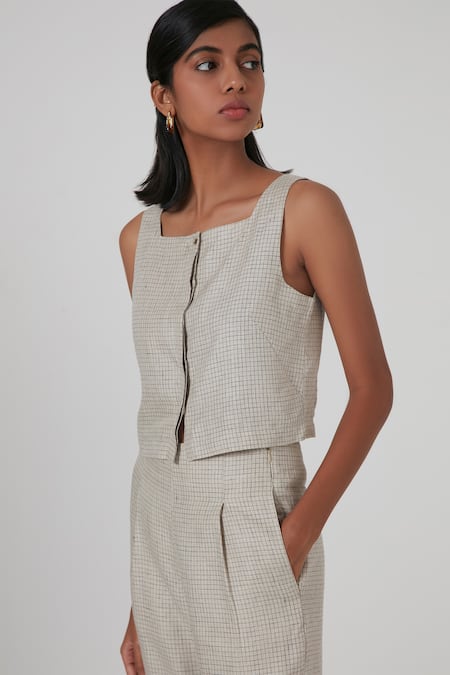 Buy_The Summer House_Beige Axel Linen Crop Top_Online_at_Aza_Fashions