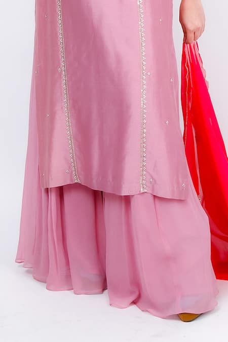 Buy_Geetika Jain_Purple Chanderi, Georgette, Silk Organza Sequins, Embroidery Straight Kurta Set _Online_at_Aza_Fashions