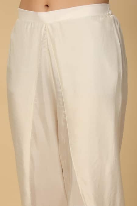 Two Sisters By Gyans_Green Satin Embroidery, Beads, Gota Patti Bandeau Yoke Kaftan And Tulip Pant Set _Online_at_Aza_Fashions