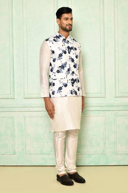 Arihant Rai Sinha White Jersey Embroidery Floral Jute Nehru Jacket Online at Aza Fashions Arihant Rai Sinha_White Jersey Embroidery Floral Jute Nehru Jacket_Online_at_Aza_Fashions