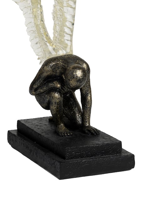 Buy_H2h_Black Polyresin Angel Sculpture With Clear Wings_Online_at_Aza_Fashions