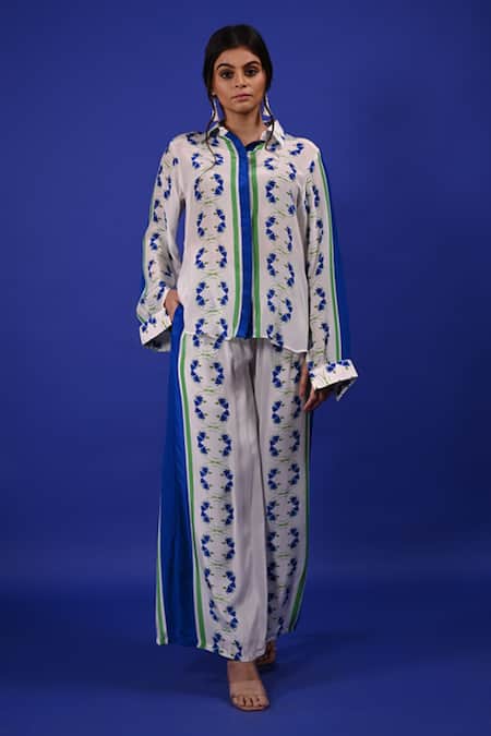 Buy_Rimi Nayak_White Modal, Cotton Floral Print Trouser _Online_at_Aza_Fashions