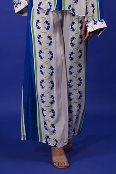 Rimi Nayak_White Modal, Cotton Floral Print Trouser _at_Aza_Fashions