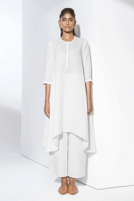 AMPM White Isra Linen Tunic And Pant Set