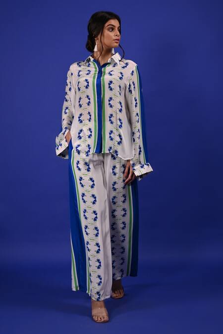 Shop_Rimi Nayak_White Modal, Cotton Floral Print Trouser _Online_at_Aza_Fashions