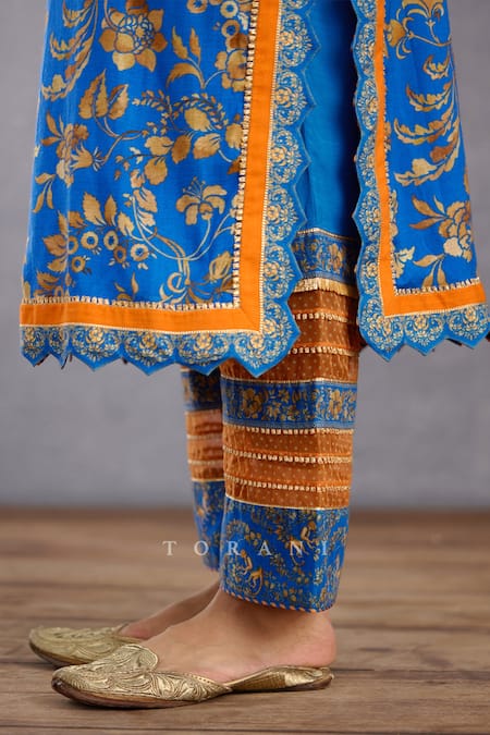 Shop_Torani_Blue , , Gota Patti, Persian Printed Kurta Set _Online_at_Aza_Fashions