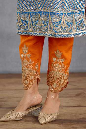 Torani Blue , , Embroidery, Gota Persian And Orange Kurta Set at Aza Fashions Torani_Blue , , Embroidery, Gota Persian And Orange Kurta Set_at_Aza_Fashions