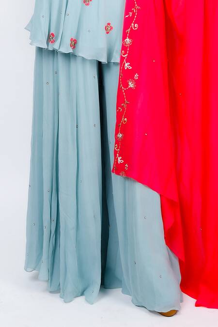 Buy_Geetika Jain_Sky Blue Georgette Sequins, Cut Work, Embroidery Round Neck Dana Hand Kurta Set _Online_at_Aza_Fashions