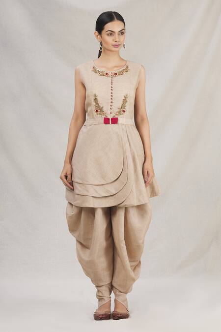 Naintara Bajaj_Beige Silk Georgette Embroidered Kurta And Dhoti Pant Set_Online_at_Aza_Fashions