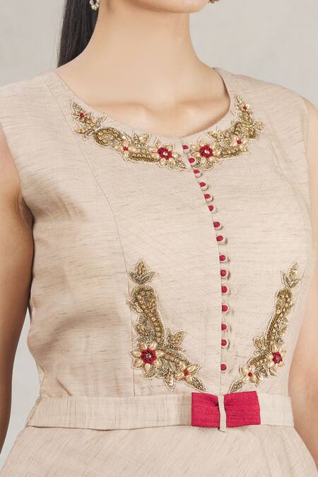 Naintara Bajaj_Beige Silk Georgette Embroidered Kurta And Dhoti Pant Set_at_Aza_Fashions