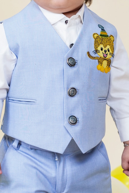 Buy Little Boys Closet Blue Cotton Embroidery Waistcoat And Shirt Pant Set Online at Aza Fashions Buy_Little Boys Closet_Blue Cotton Embroidery Waistcoat And Shirt Pant Set _Online_at_Aza_Fashions