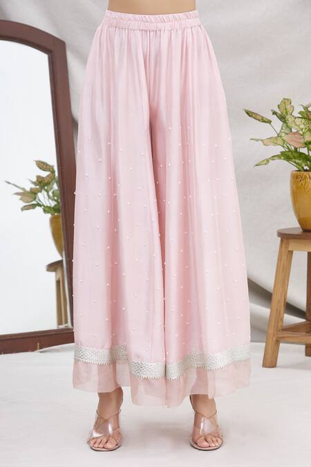 Shop_Ekta Singh_Pink Silk, Organza V Neck Jacket And Gharara Set _Online_at_Aza_Fashions