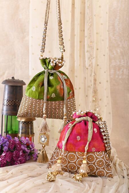 Miar Designs_Pink Tie Dye Krisha Tie-dyed Potli Bag_at_Aza_Fashions