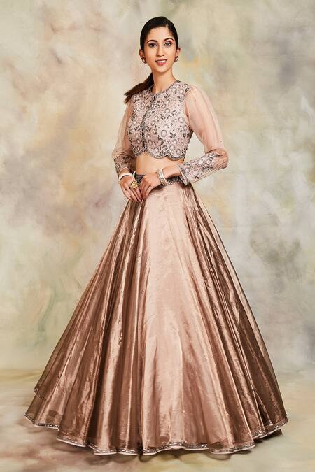 Sue Mue Grey Tissue And Raw Silk Round Embroidered Lehenga Set Online at Aza Fashions Sue Mue_Grey Tissue And Raw Silk Round Embroidered Lehenga Set _Online_at_Aza_Fashions