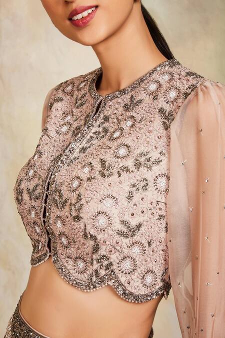 Shop Sue Mue Grey Tissue And Raw Silk Round Embroidered Lehenga Set Online at Aza Fashions Shop_Sue Mue_Grey Tissue And Raw Silk Round Embroidered Lehenga Set _Online_at_Aza_Fashions