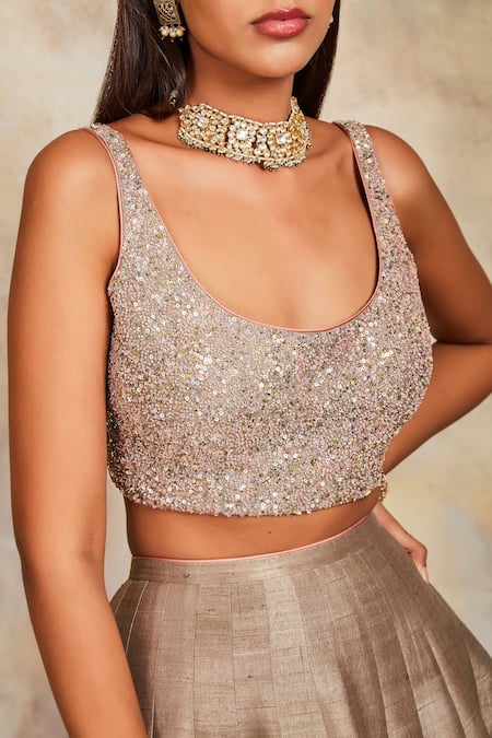 Shop Sue Mue Green Raw Silk And Organza Scoop Neck Embroidered Lehenga Set Online at Aza Fashions Shop_Sue Mue_Green Raw Silk And Organza Scoop Neck Embroidered Lehenga Set _Online_at_Aza_Fashions