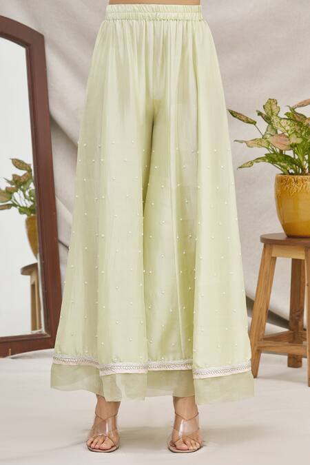 Shop_Ekta Singh_Green Silk, Organza V Neck Jacket And Gharara Set _Online_at_Aza_Fashions