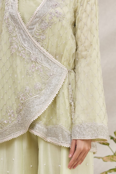 Ekta Singh_Green Silk, Organza V Neck Jacket And Gharara Set _at_Aza_Fashions