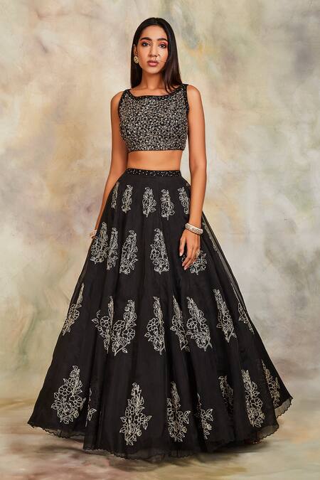 Buy Sue Mue Black Organza Round Embroidered Lehenga Set Online at Aza Fashions Buy_Sue Mue_Black Organza Round Embroidered Lehenga Set _Online_at_Aza_Fashions