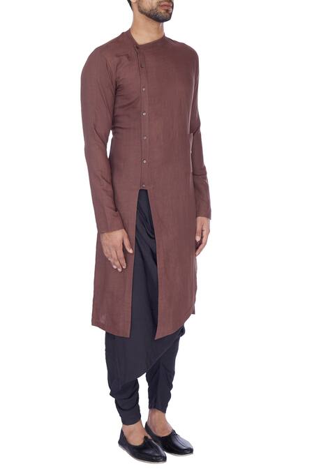 Antar Agni_Grey Linen Blend Layered Kurta _Online_at_Aza_Fashions