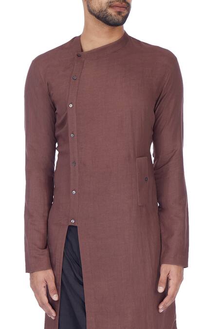 Antar Agni_Grey Linen Blend Layered Kurta _at_Aza_Fashions