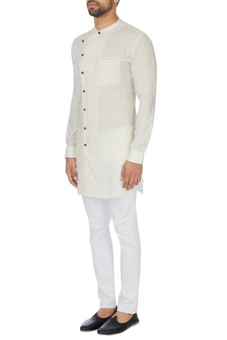 Buy Khanijo White Linen Solid Cross Over Wrap Kurta Online at Aza Fashions Buy_Khanijo_White Linen Solid Cross Over Wrap Kurta _Online_at_Aza_Fashions