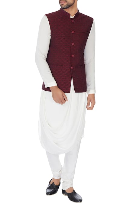 Buy Solid Sleeveless Traditional Jute Fabric Nehru Jacket for Men (Maroon)  - Ethnic Modi Jacket/Waist Coat for Wedding & Festivals at Amazon.in