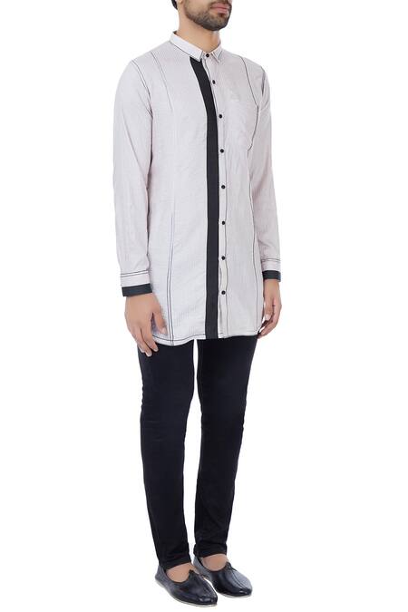 Bhusattva_White And Black Organic Silk Collar Shirt_Online_at_Aza_Fashions