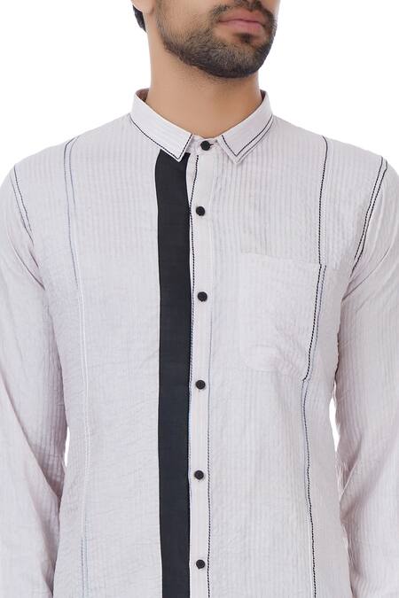 Bhusattva_White And Black Organic Silk Collar Shirt_at_Aza_Fashions