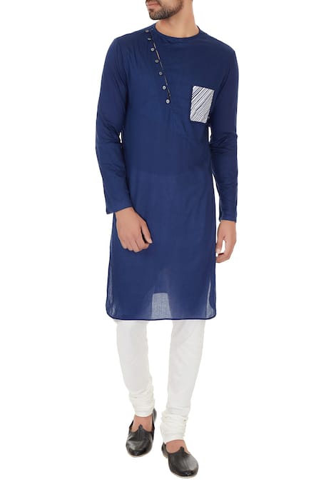 Dev R Nil Blue Cotton Silk Kurta And Churidar Set